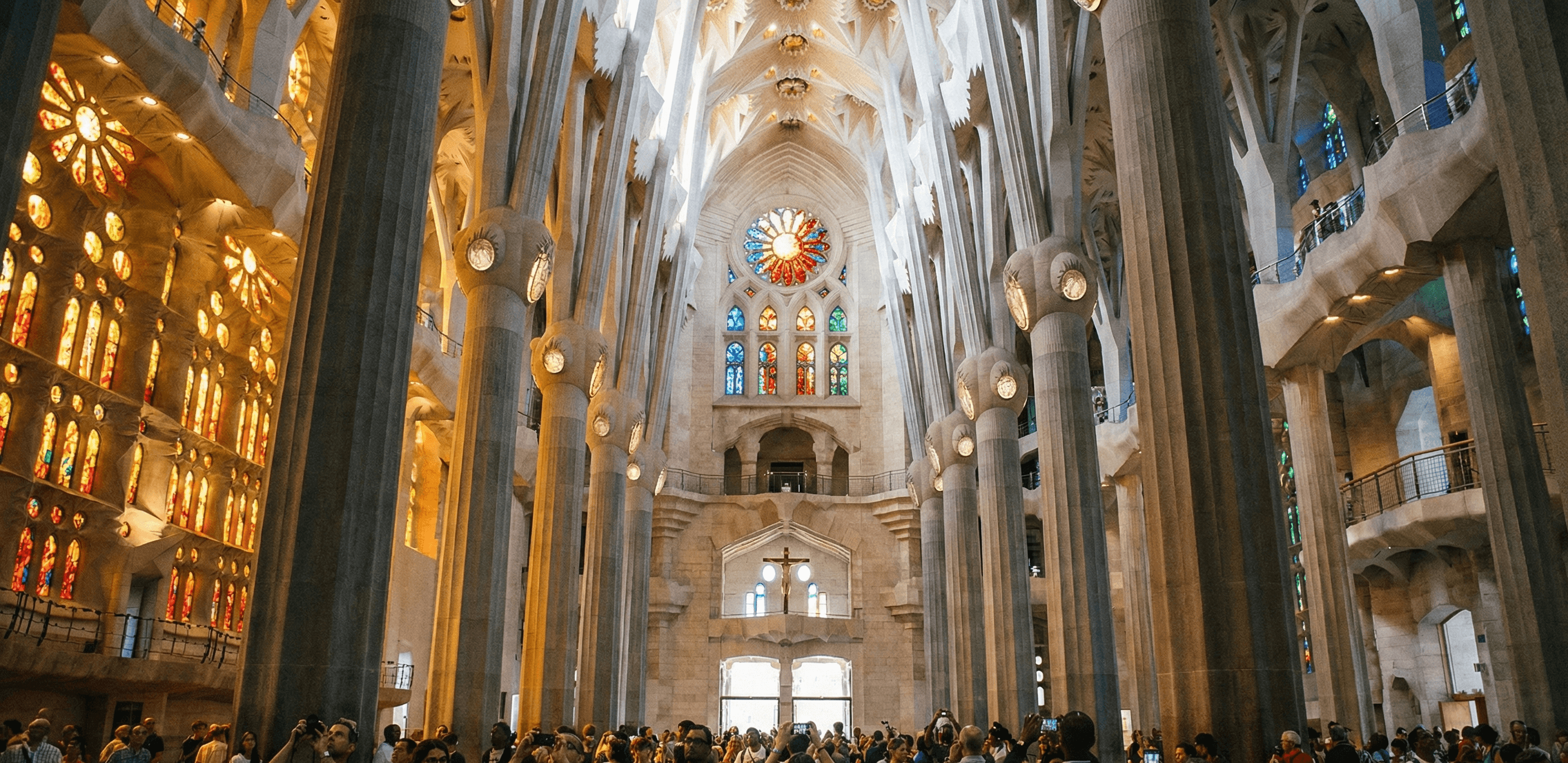 An interior view of Sagrada Familia Basilica.